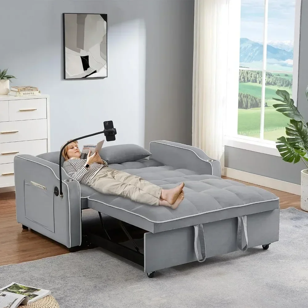 El sofá cama 3 en 1 es compatible, sofás de salón con dos dispositivos de puerto diferentes, presenta un terciopelo premium, sofá de salón