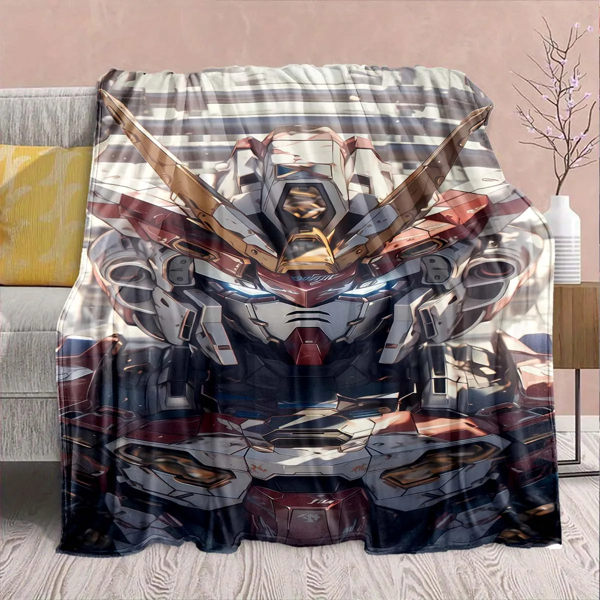 Gundam Anime Flannel Blanket - Soft Warm Perfect for Sofa, Bedding Camping Travel Office Home Decor -QJY
