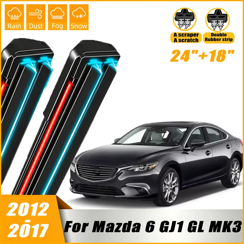 Front Windshield Windscreen Wiper Blades For Mazda 6 GJ1 GL MK3 2012 2013 2014 2015 2016 2017 Window Rain Brushes 24