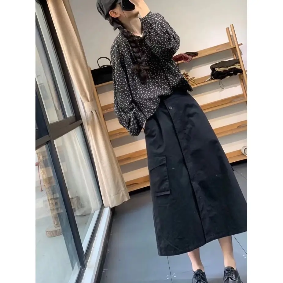 Vêtements de travail rétro et jupe à poches pour femmes en été, mi-longue, décontractée, ample, Slim, jupe trapèze, tendance