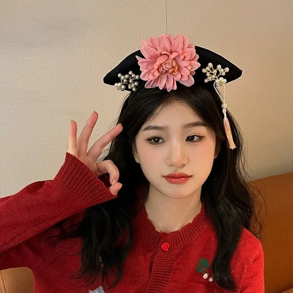

Retro Rhinestone Ancient Style Headwear Cloth Flower Hanfu Hair Hoop Antique Tassel Chinese Style Headband Women