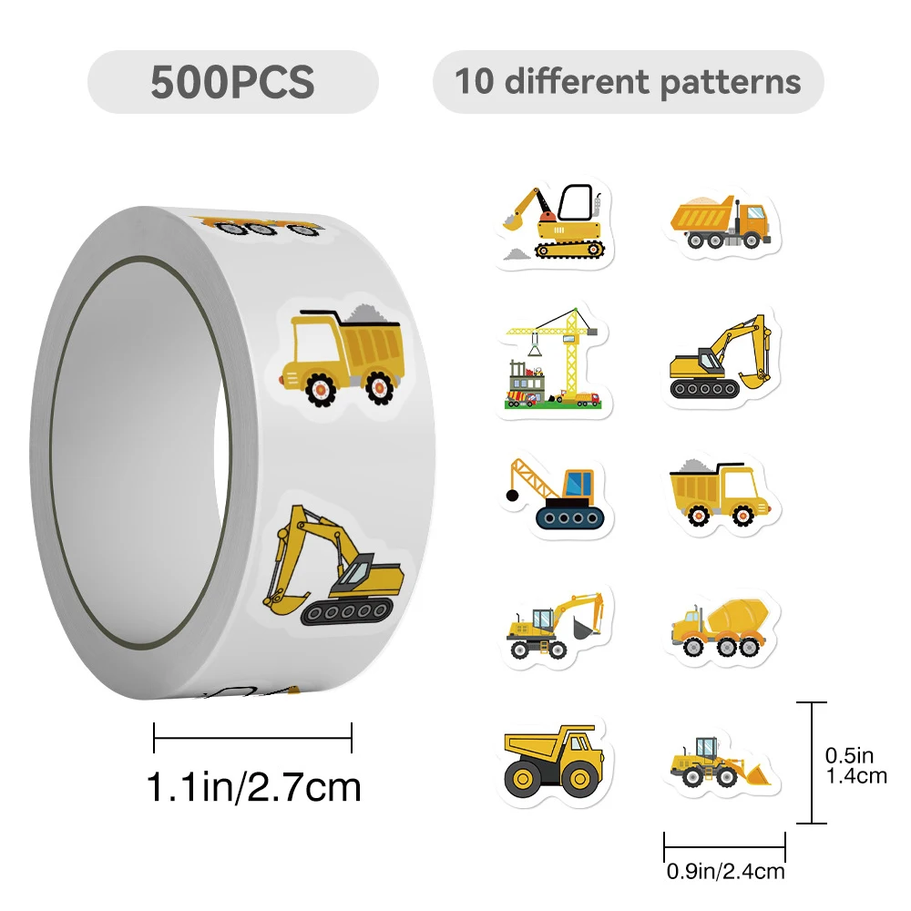 

500Pcs Cartoon Engineering Vehicle Excavator Truck Temporary Tattoo Stickers Roll Cute Waterproof Kids Decal Funny Birthday Gift