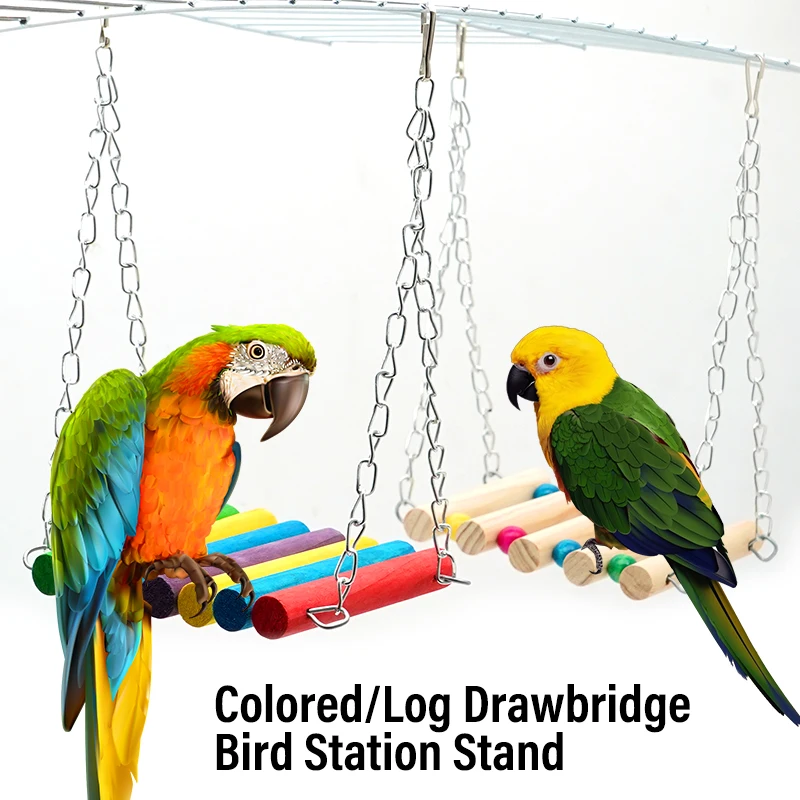 

Bird Toy Parrot Swing Hanging Toy Chewing Training Toys Small Parrot Cage Hanging Ladder Bridge Toy Natural Wood Pet Supplies