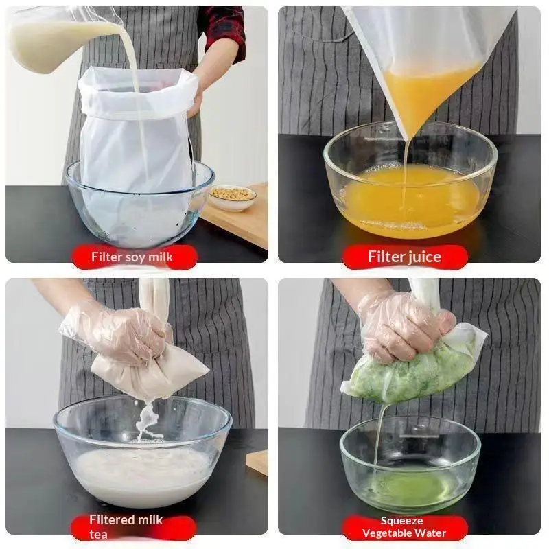 1Pc Wide Mouth Reusable Fine Mesh Filter Bag Easy Pour Spout Sturdy For Coffee Juice Soy Milk Wine Kitchen Beverage Strainer