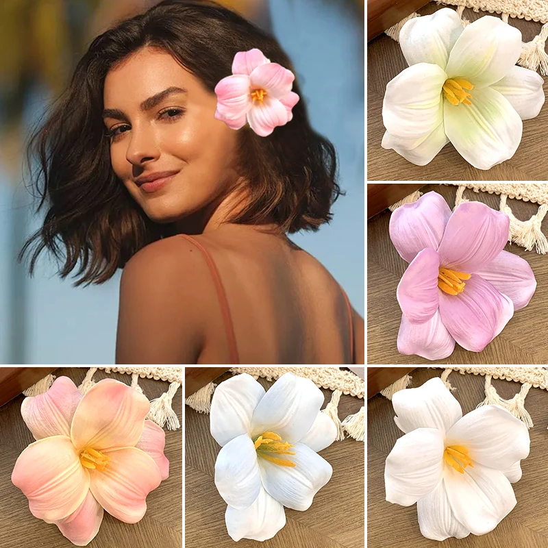 Horquillas de flores artificiales para mujer, Clip de pelo de flores grandes, horquilla de playa de estilo bohemio, tocado de fiesta Hawaiano,