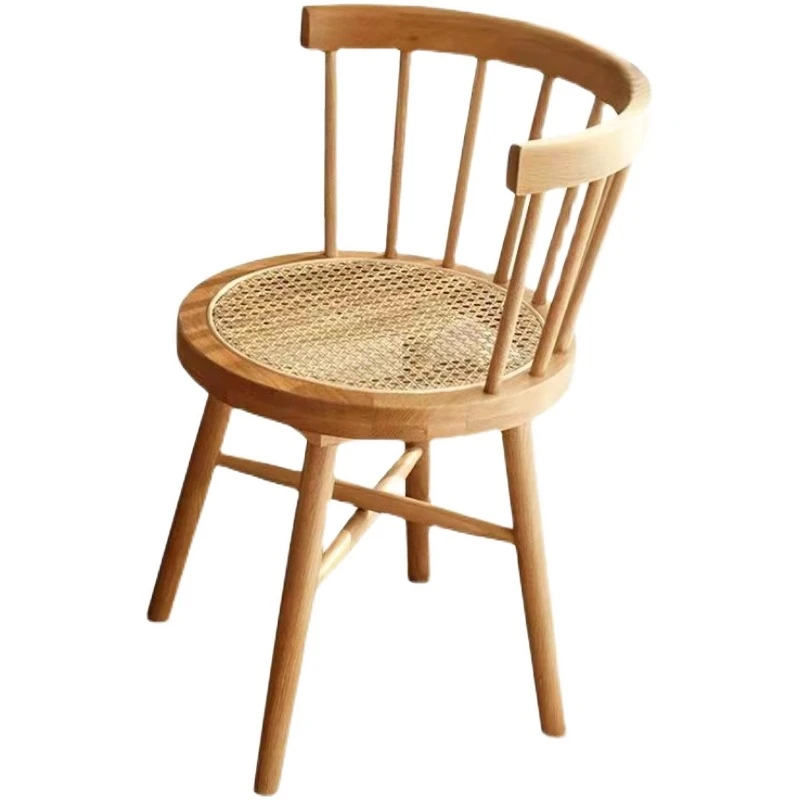 INS Nordic Solid Wood Vine Weaving Dining Chair Designer Wai Chair, Back Chair, Bedroom Chair, Long Sitting Single Chair