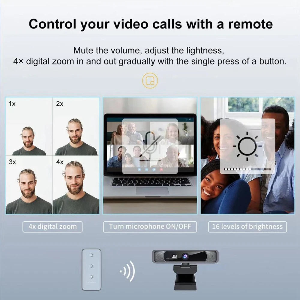 4K ultra high definition camera built-in AI noise reduction dual microphone remote control 120 ° wide angle zoom