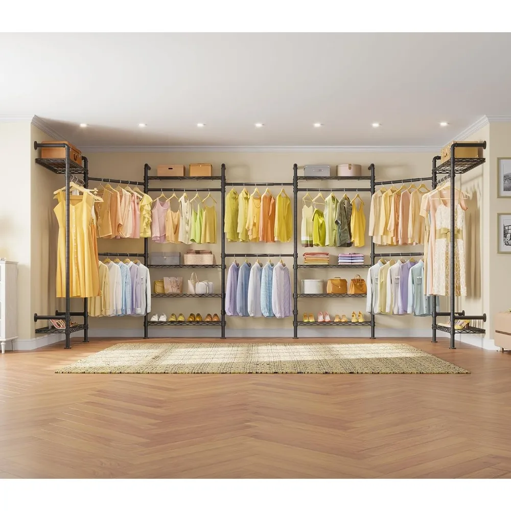 رف ملابس على شكل L3 L، رف ملابس عالي التحمل لتعليق الملابس، ملابس صناعية قابلة للتوسيع مثبتة على الحائط