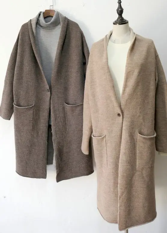 

Loose oulder Women's Sweater Coat High Temperature Piece Turn up Medium Length One Button V Ne Long Sve Color