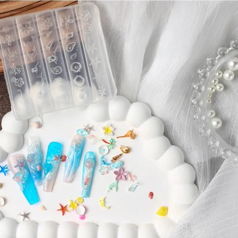 1 Uds. Concha de mar estrella de mar pez dorado pez Koi 3d molde acrílico para uñas verano mar Coral flor mariposa Diy molde de silicona molde para decoración de uñas
