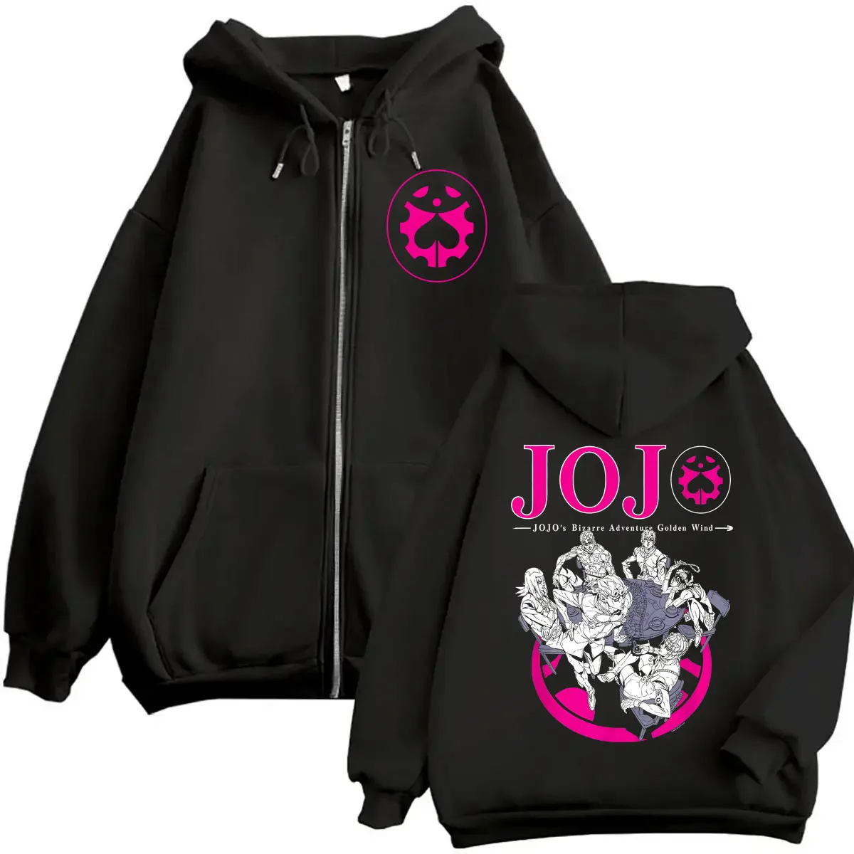 Hoodie com Zíper Anime Jojo Bizarre Adventure, Manga Giorno Giovanna, Moda Casual para Homens e Mulheres, Jaqueta Oversized com Zíper