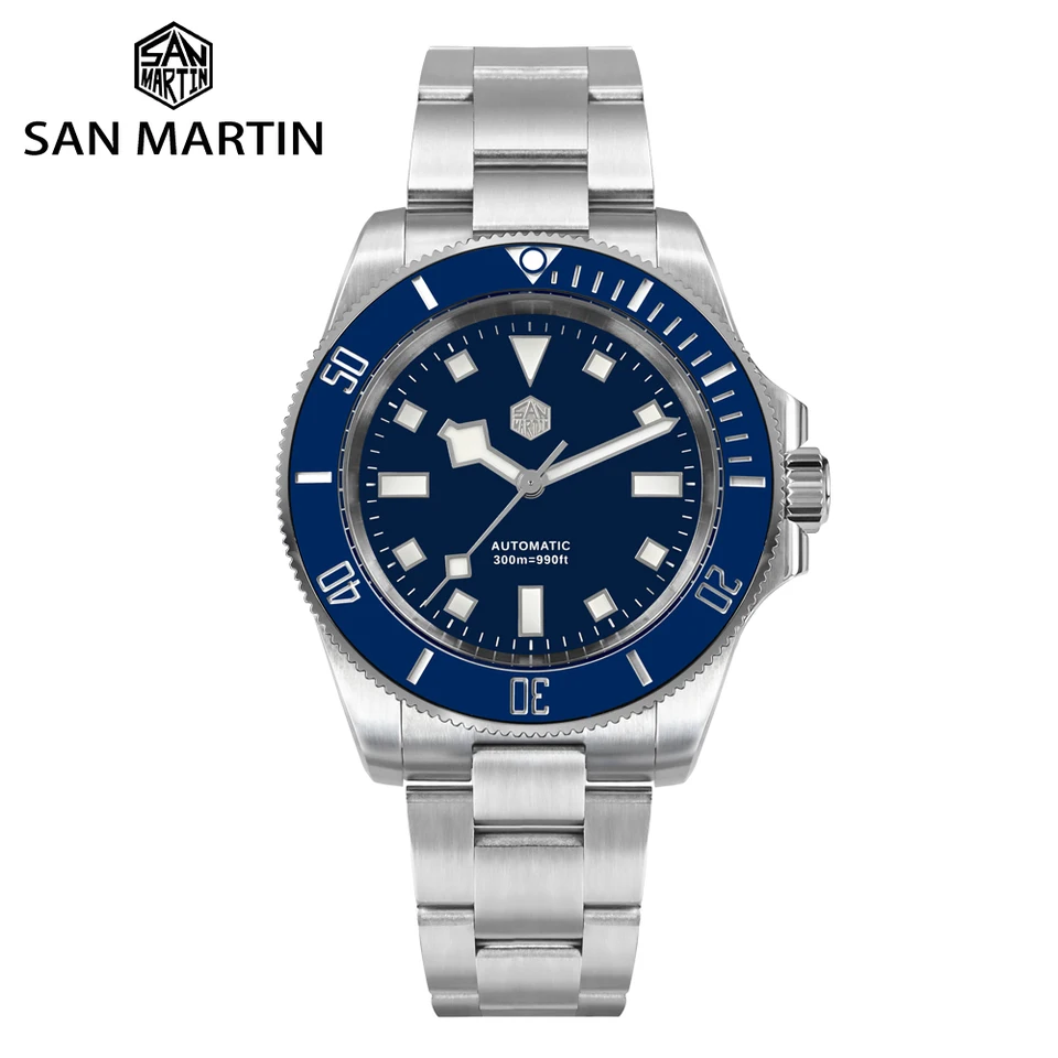 San martin-男性用クラシックダイバーウォッチ,ステンレススチール