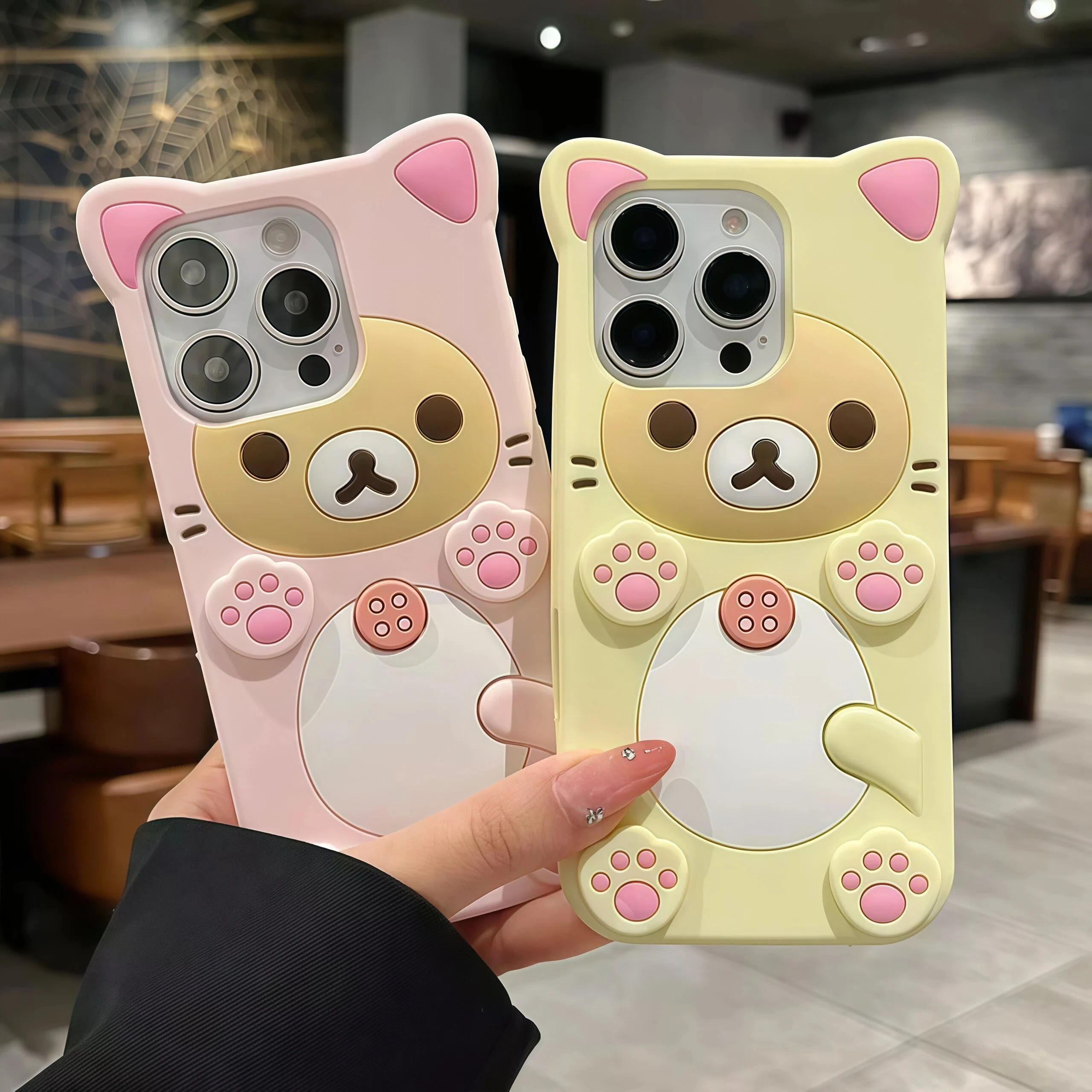 Niedliche INS Cartoon Rilakkuma Weiche Silikon-Handyhülle für iPhone 17 16 15 14 13 12 Pro Max Mini X XS Max XR 6 7 8 Plus Rückseite
