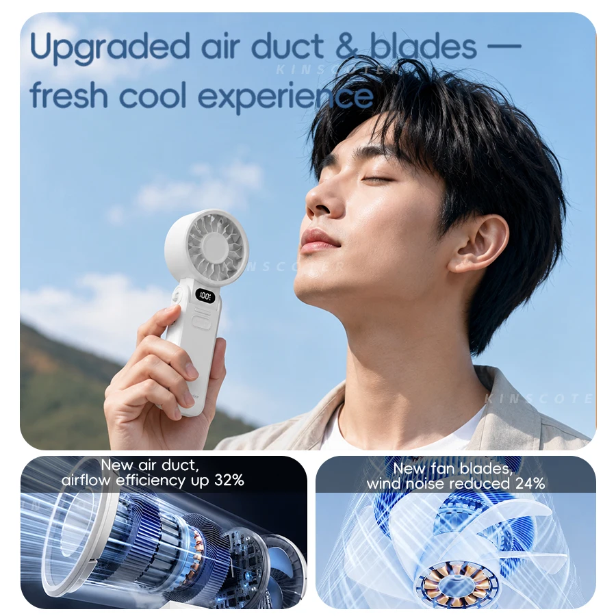 Kinscoter New Portable Handheld Fan 3600mAh Foldable Rechargeable Fan 100-level Free Control High Speed Outdoor Personal Fan