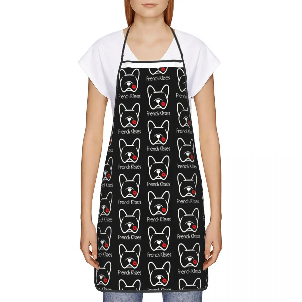 French Bulldog Kisses Funny Apron for Women Men Dog Adult Unisex Kitchen Chef Bib Tablier Cuisine Cooking Baking Painting