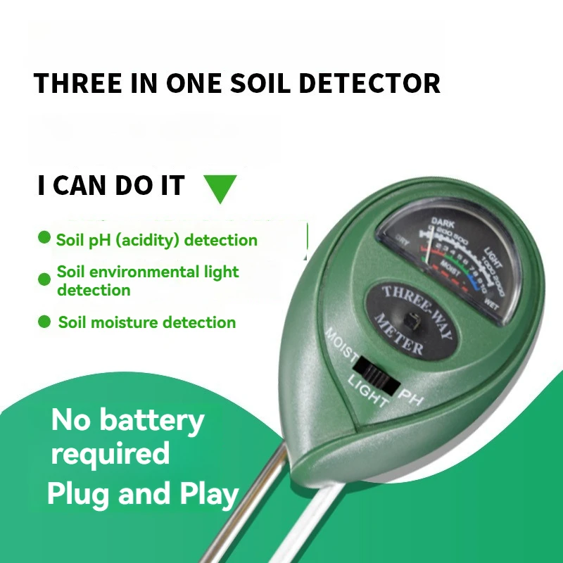 Three-in-one Round Head Soil Meter Detector Ph Meter Ph Meter Humidity Luminosity Measurement Tester Soil Gardening