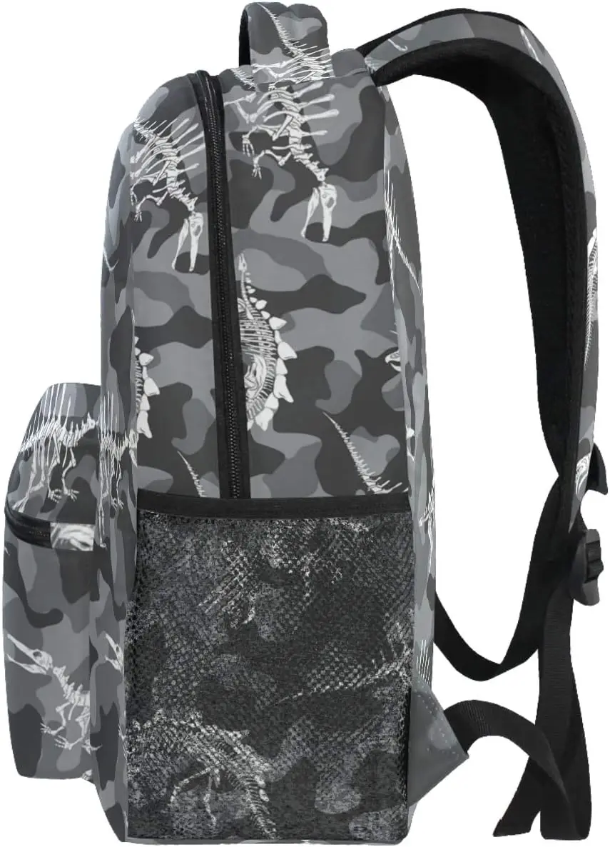 Plecak dla dzieci chłopców z kamuflażem szkieletu dinozaura, wzór dinozaura, tornister szkolny, plecak na laptopa, zwierzęta, komputer, casual