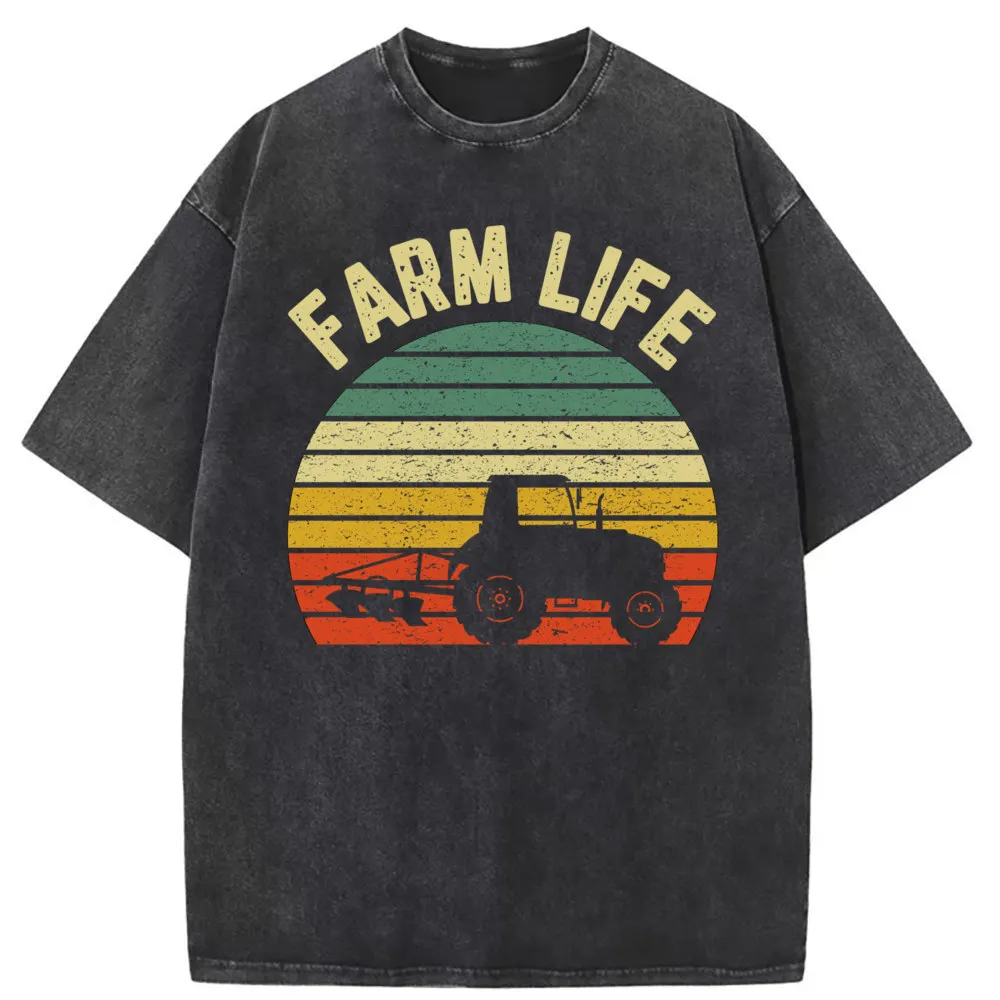 Farm Life Retro Tshirt Washed 2023 Newest Long Sleeve Men Sweatshirts New Ostern Day Streetwear Harajuku Men's Summer Tshirt