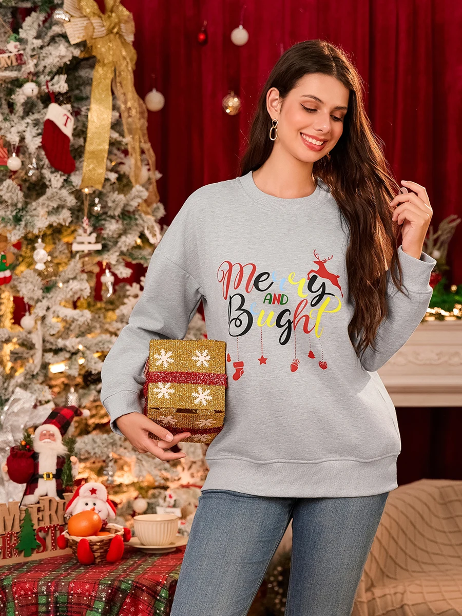 Women s Christmas Sweater Cozy Long Sleeve Crew Neck Reindeer Print Jumper for Festive Holiday Parties and Gatherings