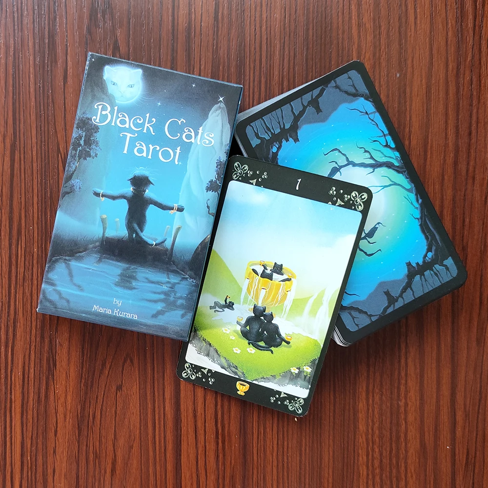 Spanish Black Cats Tarot Deck English French Italian Portuguese Tarot Cards for Beginner for Divination Personal Board Games