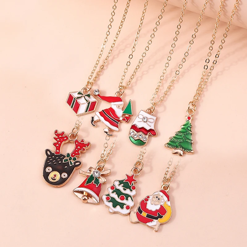 

Aihua Cute Christmas Necklaces Enamel Bell Snowman Tree Deer Santa Gifts Necklace for Women Men Christmas Party Jewelry Gifts