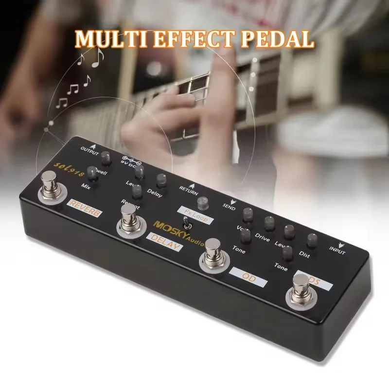 MOSKY Audio SOL918 5-in-1 Multi-Effektpedal Gitarrenpedal mit kombiniertem Effekt True Bypass Multi-in-One-kombinierter Effekt