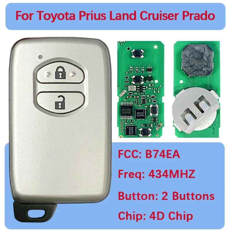 

CN007169 Aftermarket 2 кнопки смарт-ключ B74EA 4D-67 чип 433 МГц F433 89904-47190 для Toyota Prius Land Cruiser Prado 2010+