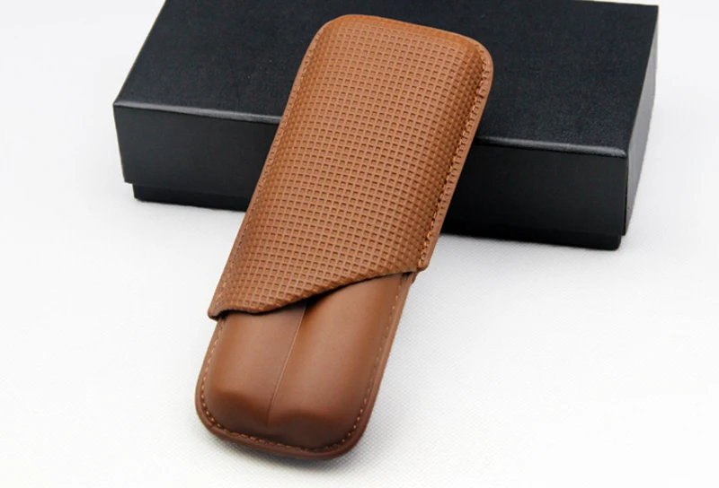 

Коричневый кожаный портсигар с тиснением и элегантным узором, 2-трубный хьюмидор для сигар, коробка для хранения сигарет