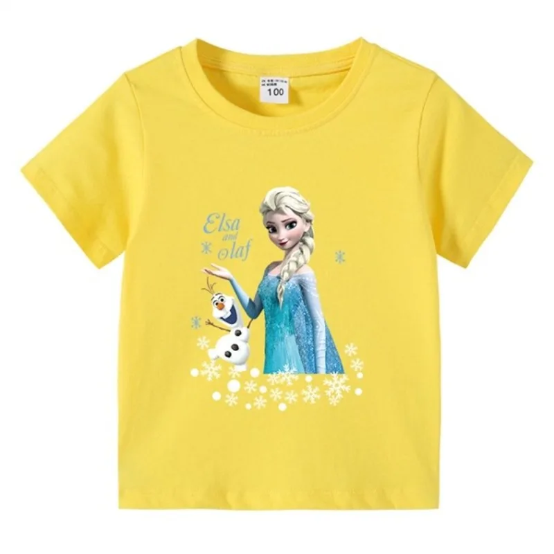 

Princess Elsa Is Here for Summer. New Cartoon Printed Children's T-shirt Made of Pure Cotton and Versatile for Parent-child Wear