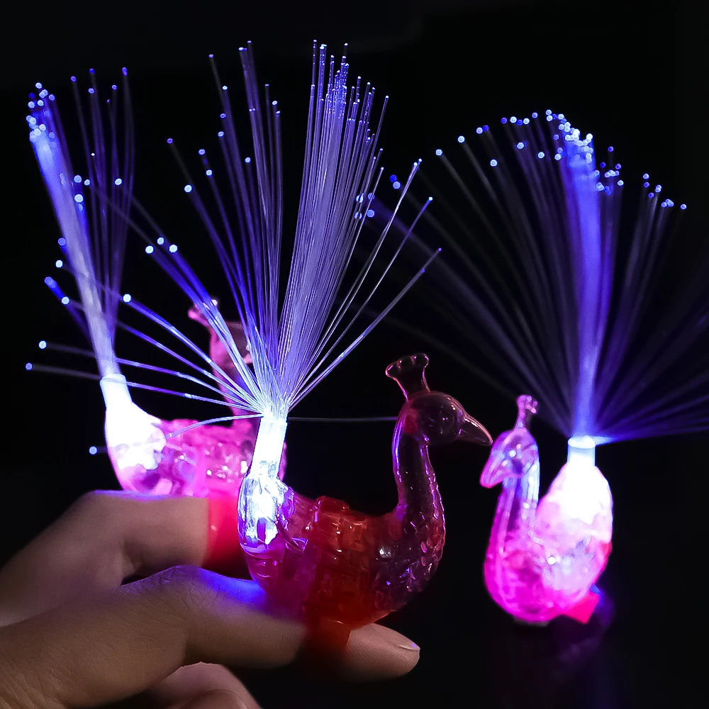 Flashing Finger Peacock Fiber Optic Light Glowing Peacock Open Screen Optic Light Kids Luminous Toys LED Finger Light Decor