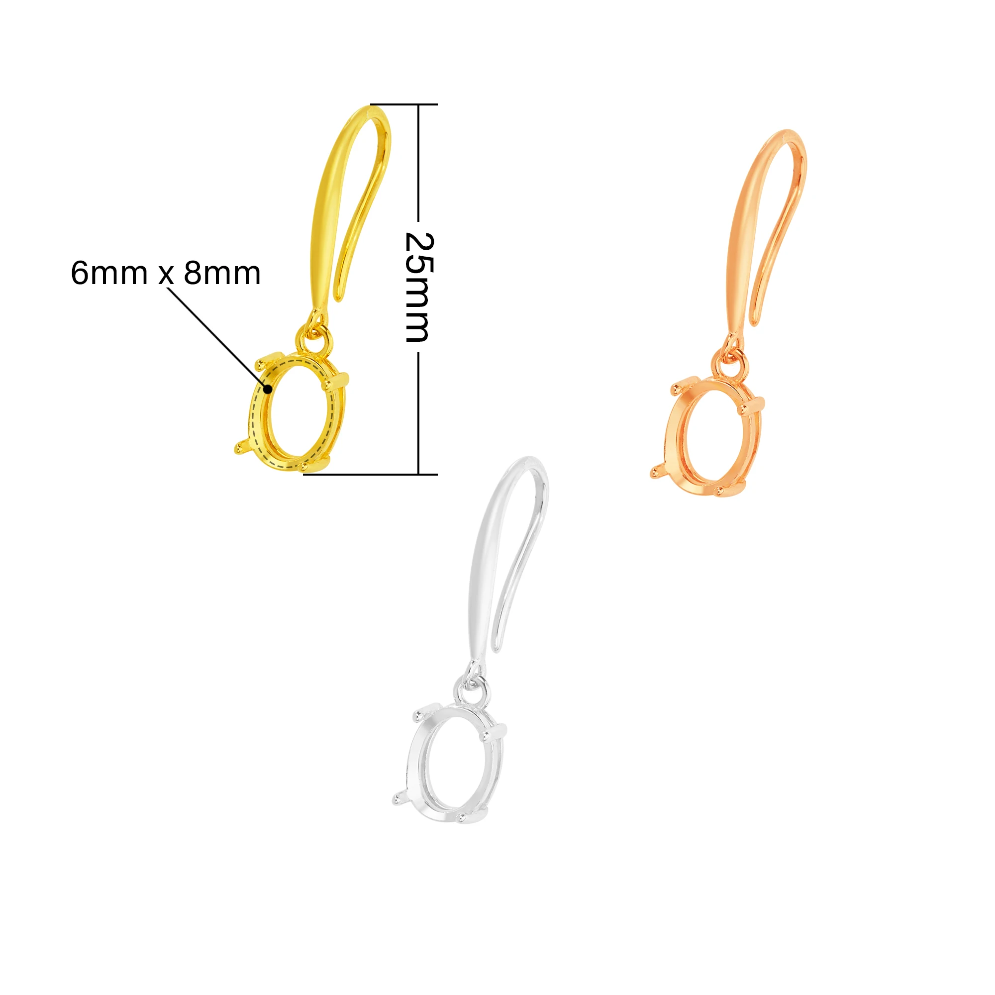 Oval Prong Hook Earrings Settings,Solid 925 Sterling Silver Rose Gold Plated Earrings,Minimalist Oval Earrings 1706207