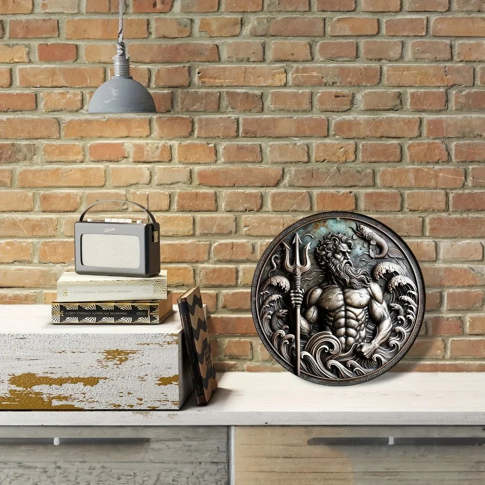 لافتة ألومنيوم مستديرة تحت عنوان بوسيدون (8 بوصة × 8 بوصة) - مثالية للأكاليل وديكور الغرفة والمطبخ والحديقة والمكتب والمرآب #6