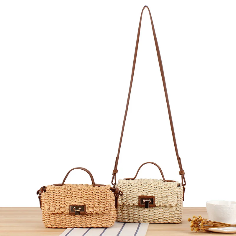 French retro woven crossbody small square bag, travel picnic box shaped bag, versatile and personalized handbag