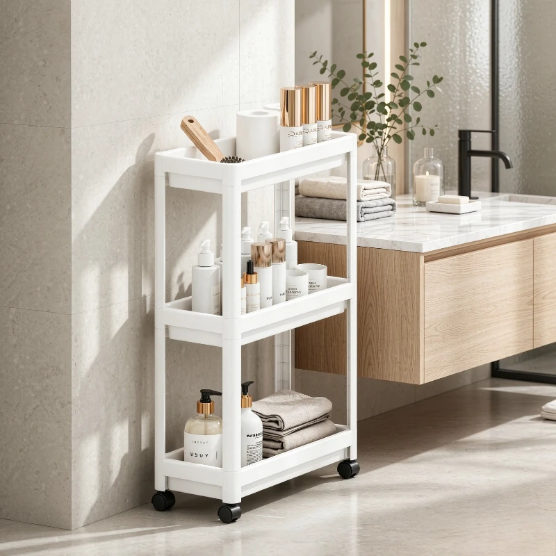 3 Tier Rolling Slim Storage Cart with Wheels Thickened Frame Narrow Gap Organizer for Bathroom Wet Dry Utility 이동식 수납 카트