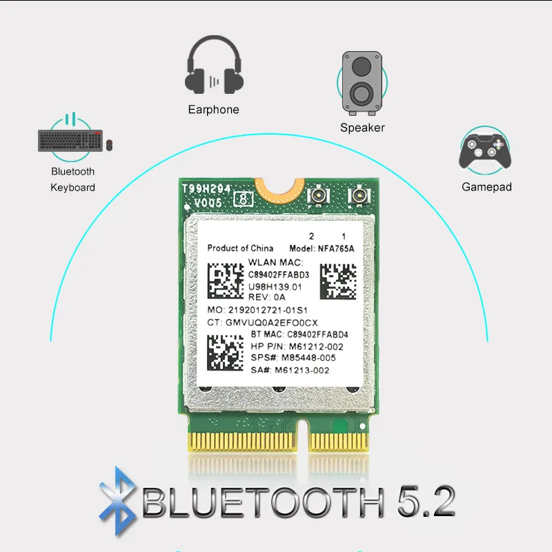 QCNFA765 M2 Key E Wi-Fi 6 BT 5.2 M. Modul NGFF Wifi NFA765A 802.11ac/Ax 2.4G/5G/6G 2400Mbps NFA765 WiFi6 M62160-005