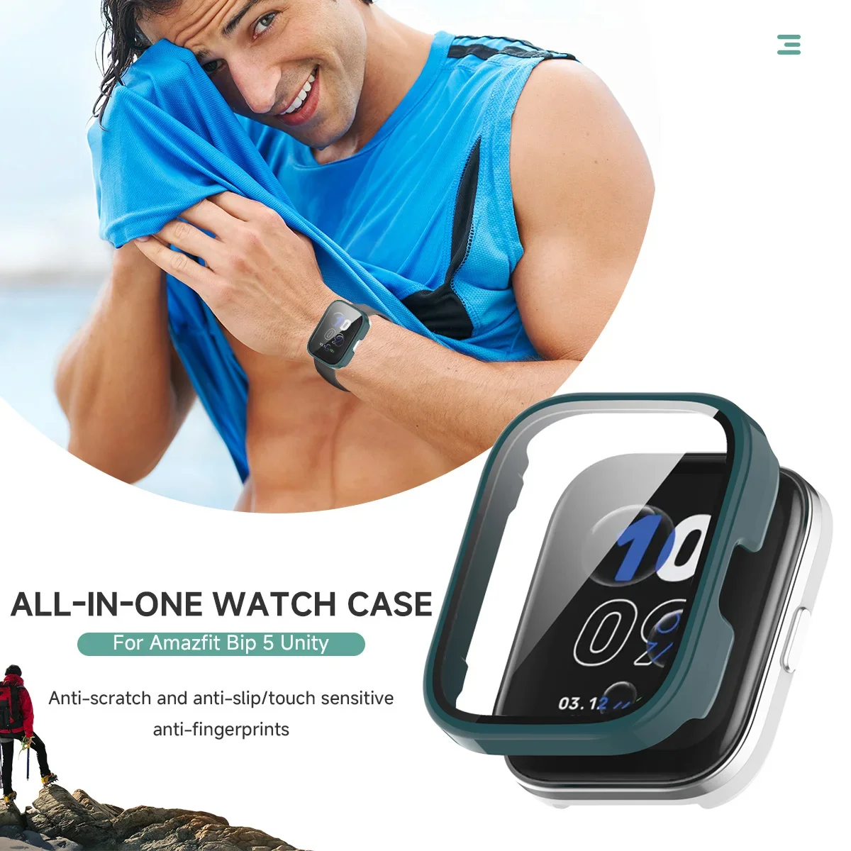 ПК + стекло для Amazfit Bip 5 Unity, чехол для смарт-часов, защитная пленка для экрана, все вокруг крышки, защитные бамперы для Amazfit Bip 5 Unity