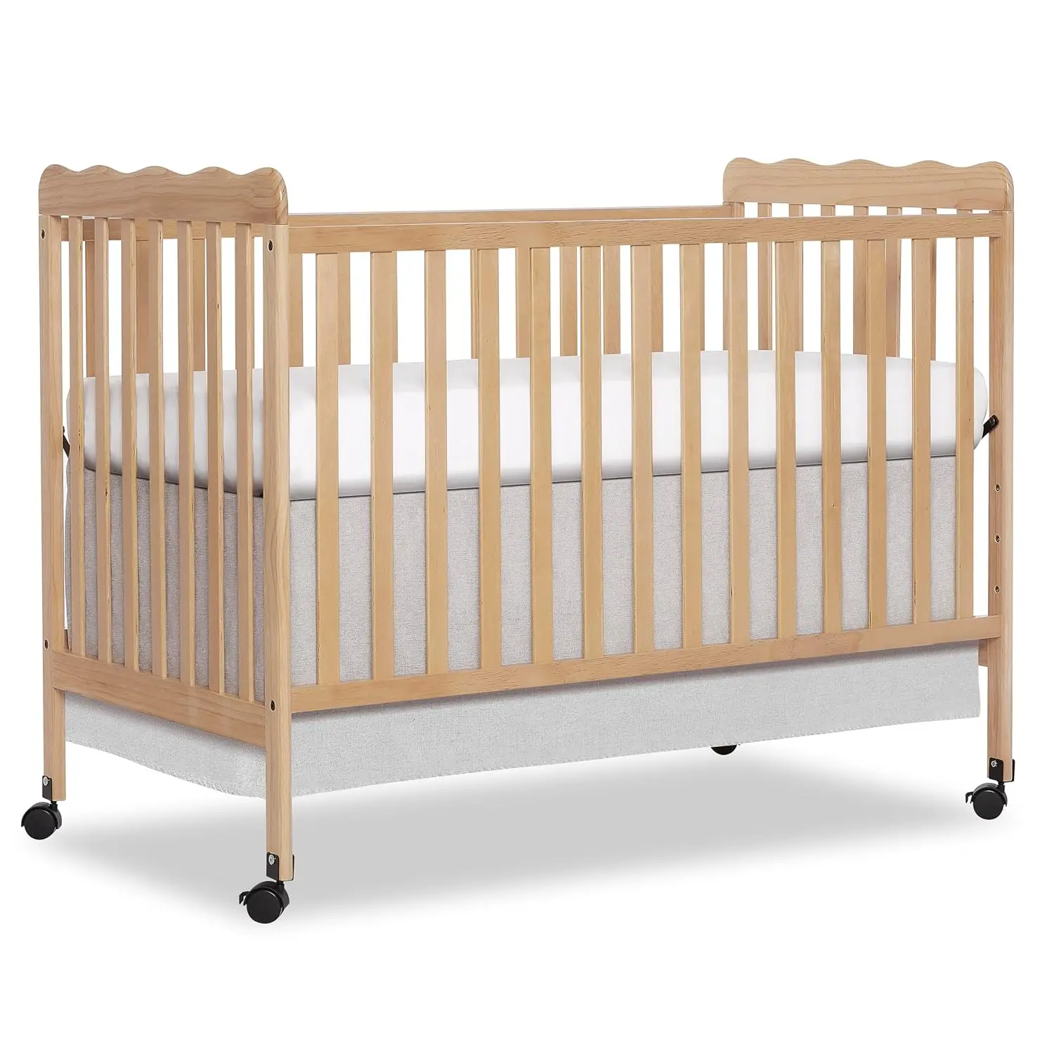 Full Size Carson 3-in-1 Convertible Crib, Locking Wheels Portable & Converts to Bed & Daybed, 3 Adjustable Height, Wooden Crib,