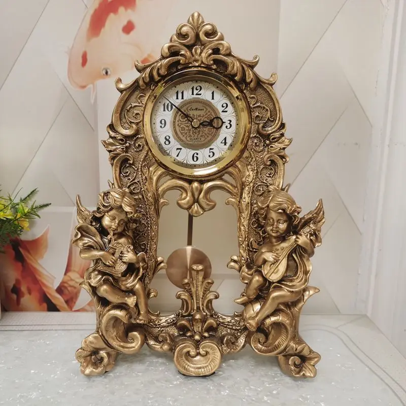 Vintage Table Clock Retro Pendulum Desk Clock European Style Silent Antique Desktop Clocks Living Room Decoration Accessories