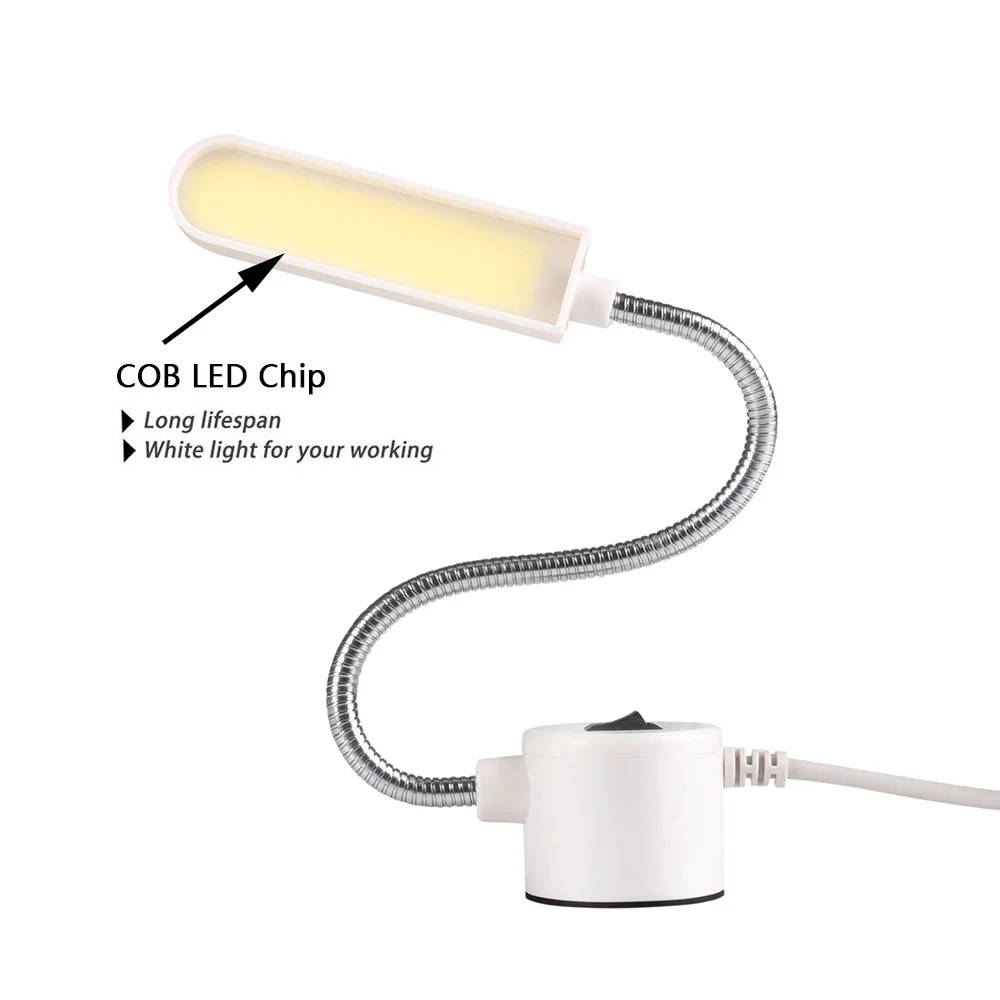 Luz de máquina de coser COB de 6W, luz de trabajo LED de cuello de cisne Flexible con Base magnética para máquina de coser Industrial y doméstica