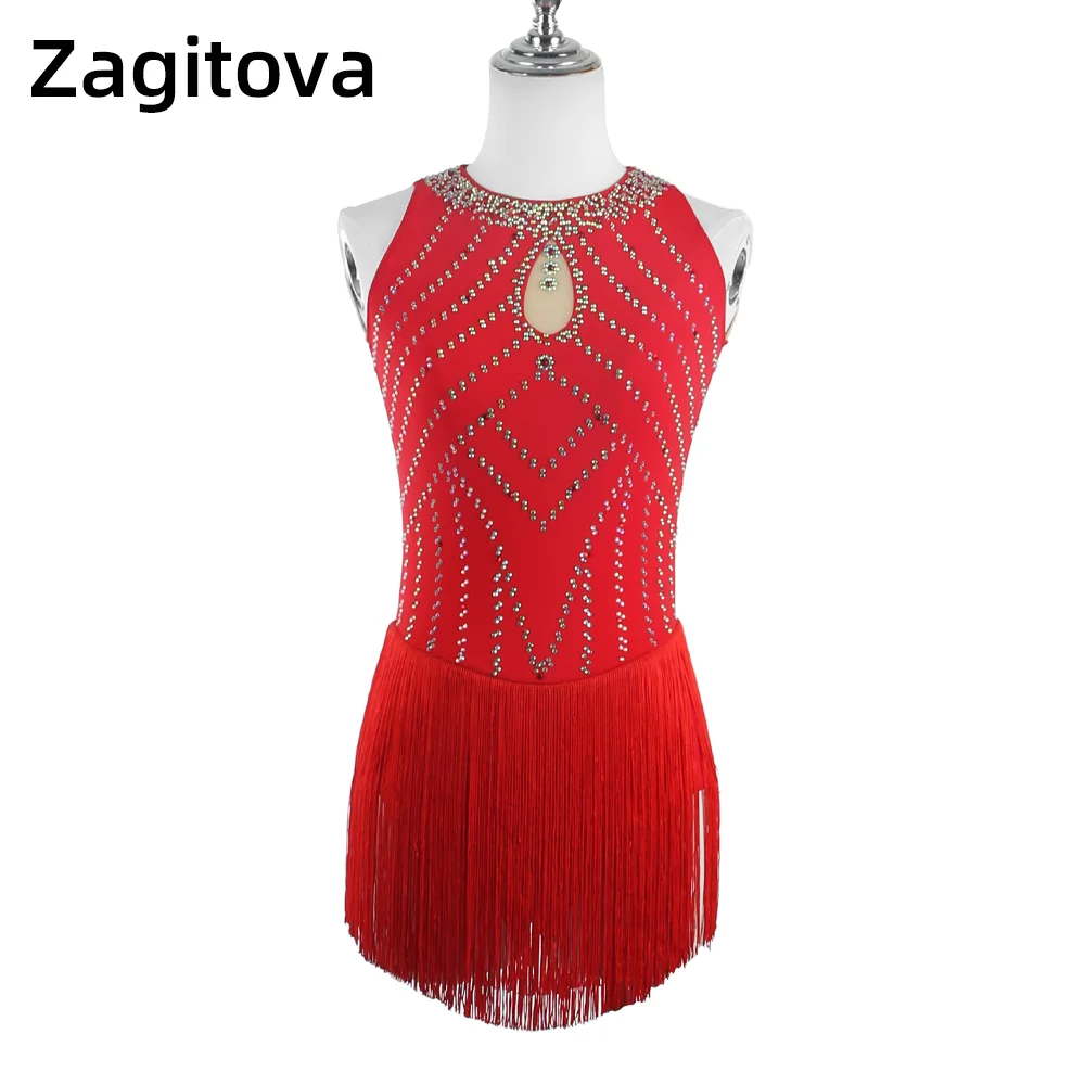 

Zagitova Figure Skating Dress Women Girls Ice Skating Skirt Performance Competition Sleeveless Tassel Costume Pole Dance