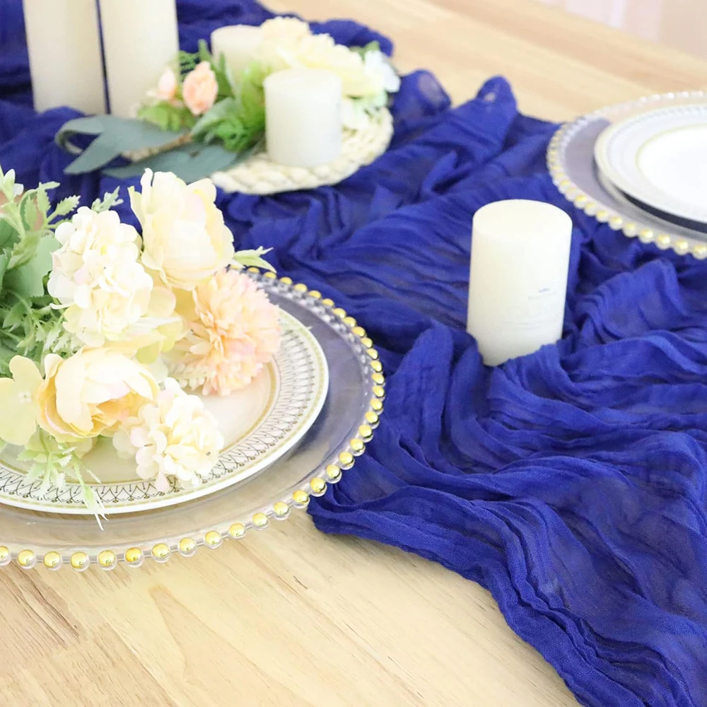 Royal Blue Table Runner Boho Rustic Gauze Cheesecloth Table Runner Wedding Party Baby Bridal Shower Birthday Table Decorations
