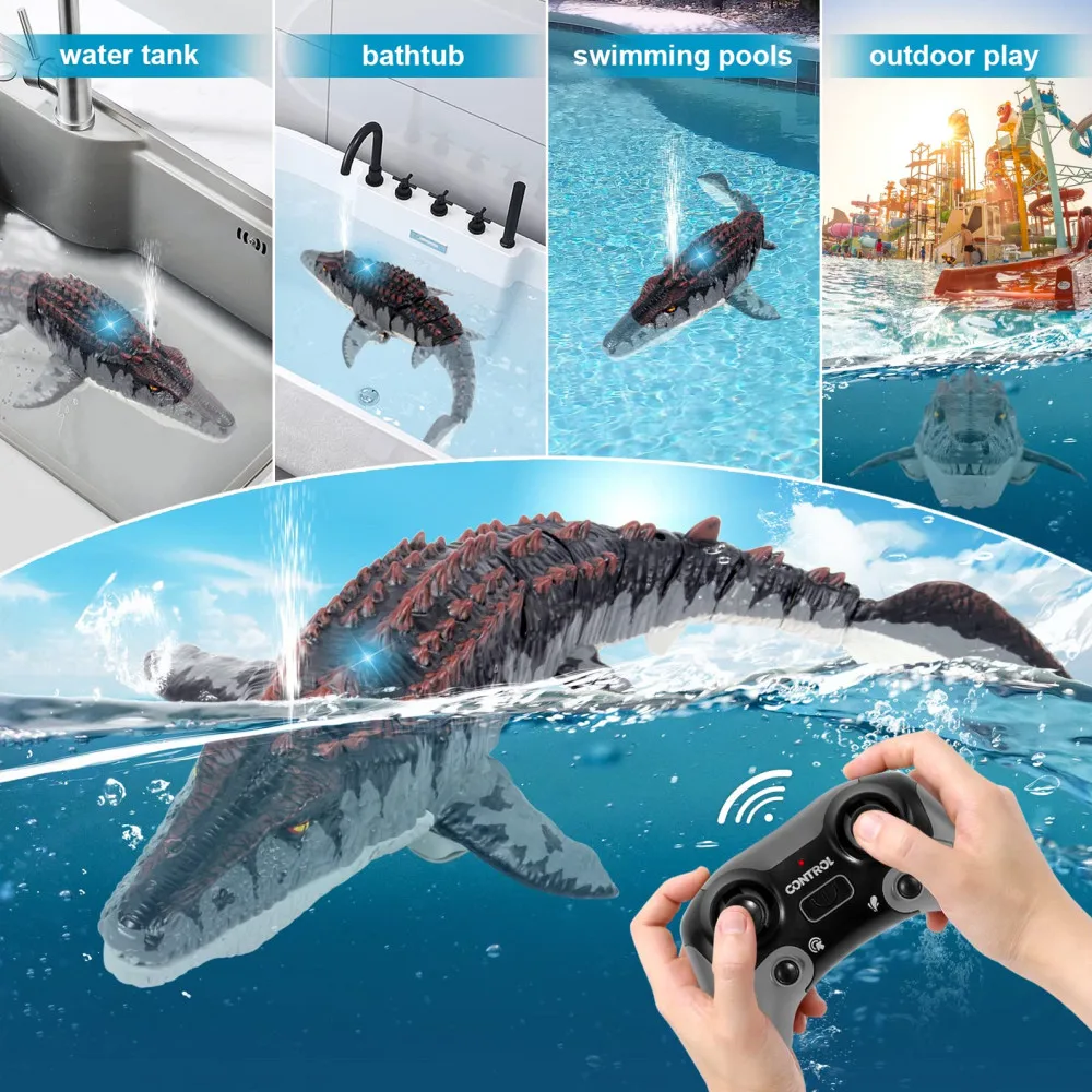 RC Squirt Mosasaurus Dinosaur Children\'s Toy Remote Control Animal Robot Bathtub Swimming Pool Electric Boys Cool Things Submari