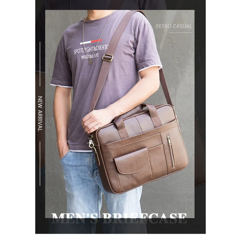 Neue Männer Rindsleder Aktentasche Herren große Umhängetasche Vintage Dokument Schulter männliche Tasche Büro Handtasche für Männer Attache Fall