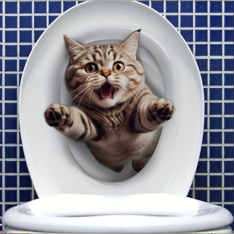 1 prank toilet seat sticker, pop-up cat toilet seat sticker, toilet sticker, very funny and cute