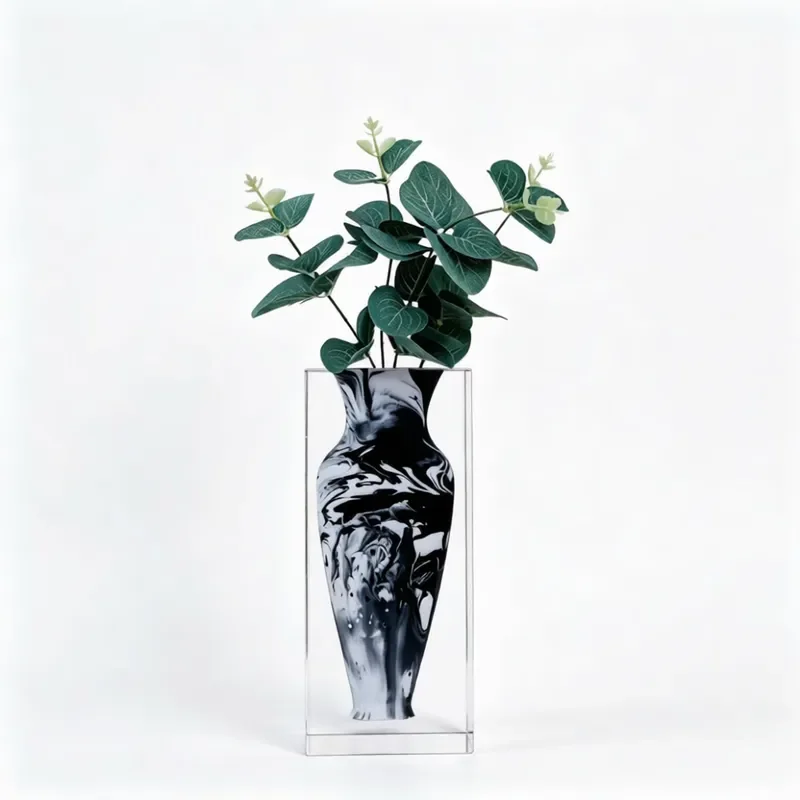 Acrylic Embedded Transparent Modern Style Black Marble Flower Vase Art Design Home Crafts Best Gift Thanksgiving