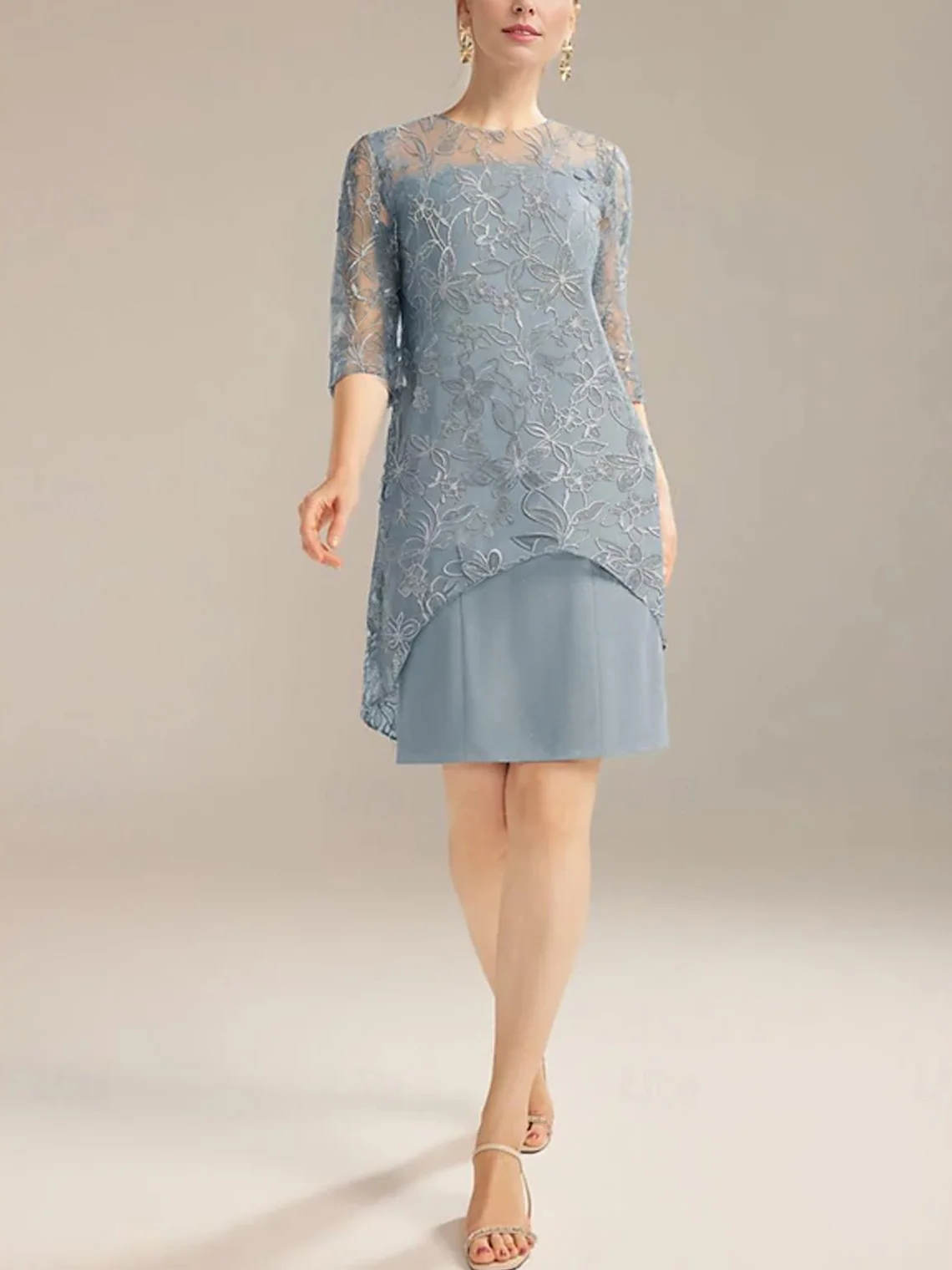 

Elegant A-Line Chiffon Dress Jewel Neck Knee Length 3/4 Sleeve Solid Color Mother of Bride Gown 2025 free customized