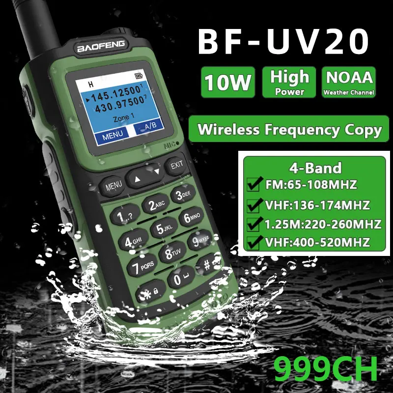 Baofeng UV-20 Walkie Talkie 10W 220-260mhz High Capacity Wireless Frequency Copy Type C Charging 999 Channel UV-G30 Pro V1 Radio