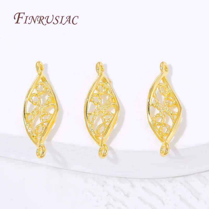 18K Gold Plated Filigree Hollow Leaf 2 Holes Connector,DIY Jewelry Findings, Earring Necklace Bracelet Craft Making Accessories - view 3