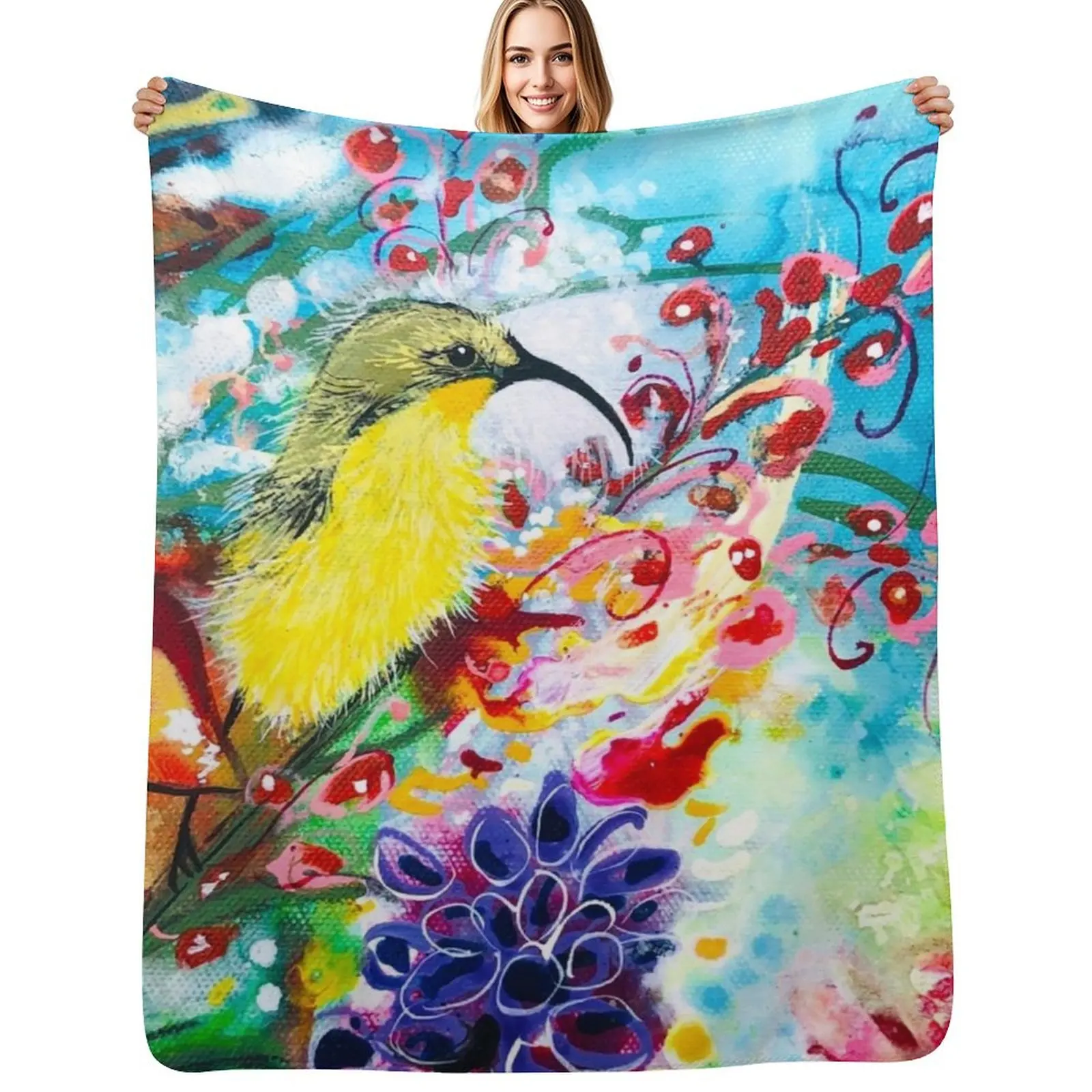 

Sage - Sunbird Throw Blanket Beach Nap bed plaid Moving Blanket