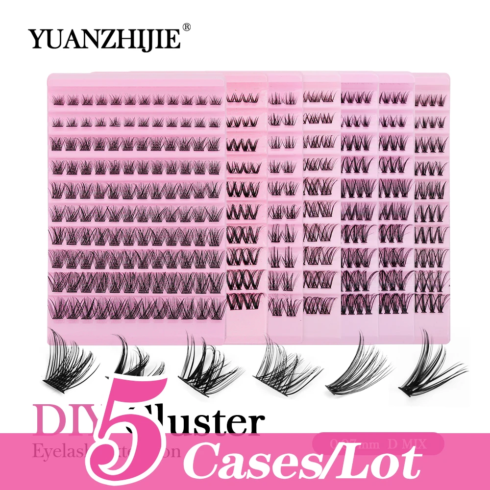 

YUANZHIJIE 5cases/lot Premade Volume Fans Eyelash Extension Natural Faux Mink Eyelash Soft Ribbon Segmented Eyelashes